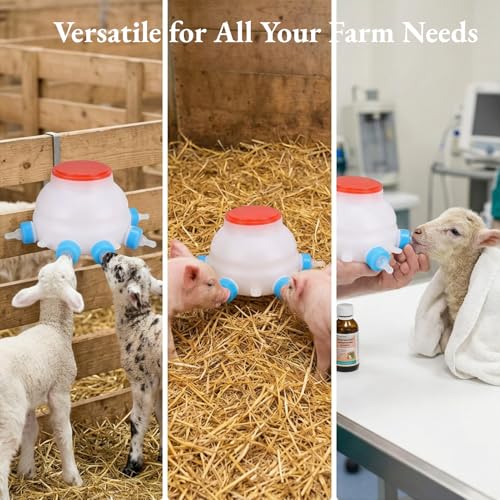 Lamb Feeding Bucket, Piglet Feeding Bottle with 6 Nipples, Livestock Milk Jug for Farm Animal Goat Lambs Dog