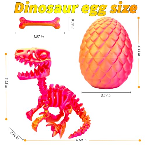 2 Packs，7.08" 3D Printed Dinosaur Skeletons Toys,Dinosaur Egg, Flexible，Animals,Fidget Toy,Desk Executive Toy，Easter Eggs Basket Stuffers,Toys for Boys Kids Teen 5-7 4-6 8-12 - color: D-22