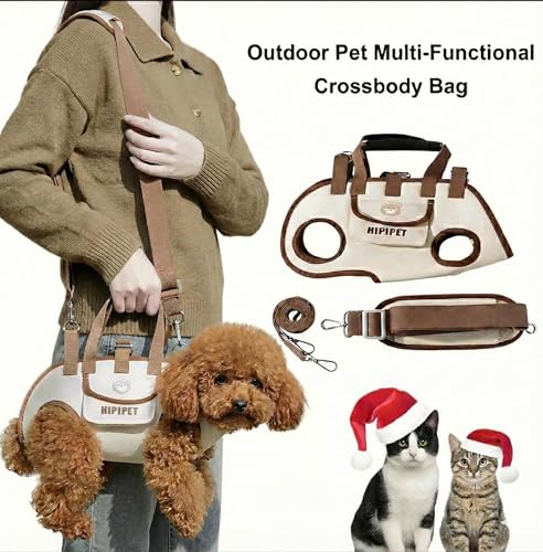 Outdoor Pet Crossbody Bag, Small Dog & Cat Carrier, Brown, Small | Multifunctional, Hands-Free Shoulder Sling, Adjustable Strap - color: brown