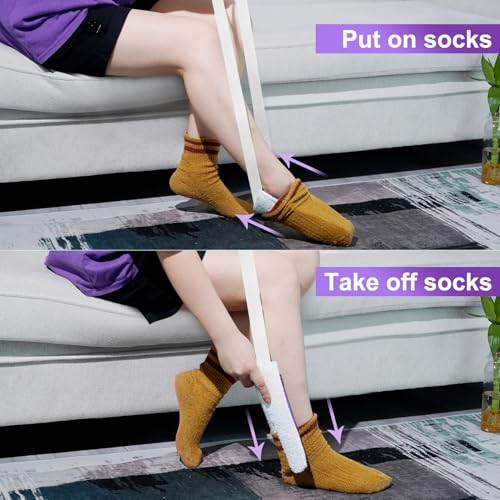 Sock Aid, Sock Helpers to Put on Your Socks for Seniors, Disabled, Pregnancy, Assist Device for Elderly, Tool Aide Puller Easy on and Off with No Bending(Purple) - color: Purple