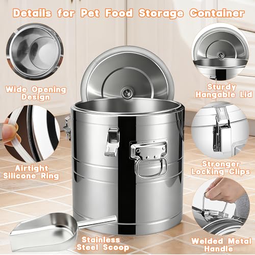 40lb Dog Food Storage Container, Airtight Stainless Steel | Extra Large Capacity, Rust-Proof, Moisture-Proof, Deters Pets from Opening & Stealing Food, Easy to Clean, Keeps Food Crispy - size: 40lb
