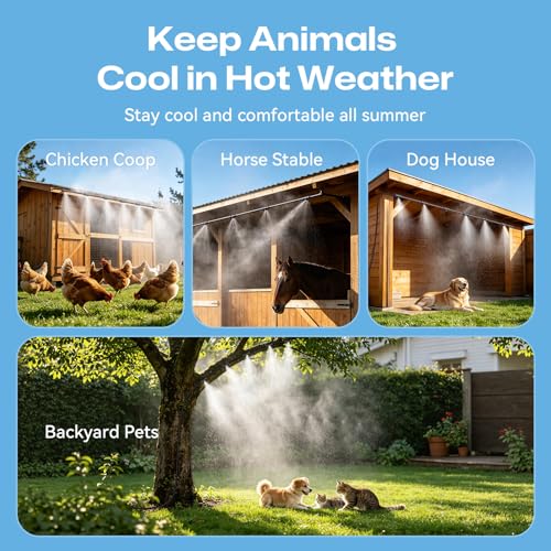 Misters for Outside Patio 75FT/23M, Pre-Assembled Misting Cooling System with 23 Brass Nozzles & 3/4" Adapter, Outdoor Mister for Backyard, Garden, Greenhouse, Chicken Coop, Dog House - size: 75FT