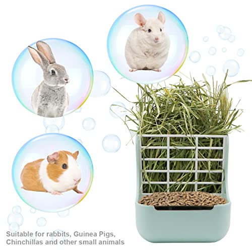 Litewoo Rabbit Hay Feeder 2 in 1 Automatic Guinea Pig Food Bowl, Green | Bunny food bowl & hay rack, durable plastic, chew-resistant, for small animal/chinchilla/cage, 5.9x6.7x7.09in, easy to clean - color: Green