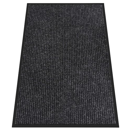 Front Door Mat Outside Entrance, Dirt Trapper Doormat 60" x 36" | Non Slip Indoor Outdoor Welcome Mat for Entryway, Absorbent Commercial Floor Mat for High Traffic Area, All Weather, Black - color: Black Striped, size: 3' x 5' (Rectangular)