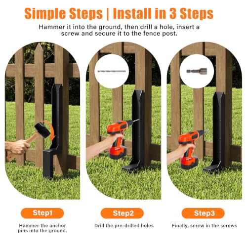 6 Pcs Fence Post Repair Kit,4×4/6x6 Fence Post Support,Heavy Duty Post Anchor Ground Spike with One-Piece Steel Anchor & Stakes for Repair Tilted, Broken Wood Fence Post - size: One-Piece