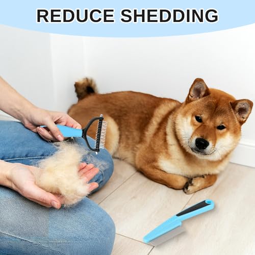 Pet Grooming Combo and Flea Comb, Flea and Tick Combs for Dogs and Cats, Deshedding Brush with Metal Comb for Detangling and Dematting Long, Matted Fur on Cats and Dogs(2pcs)