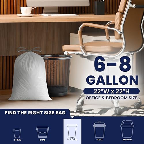Plasticplace 8 Gallon Trash Bags: Premium White Drawstring Garbage Bag, 0.7 Mil Thickness, Durable Trash Can Liners, Garbage Bags for your Trash Can, Ring Size 22" x 22" (Pack of 100) - size: 100 Count (Pack of 1)