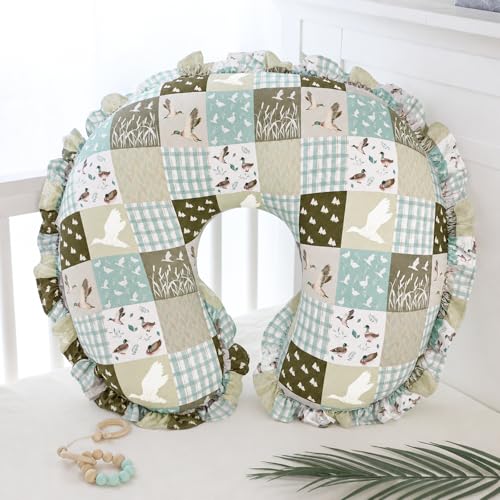 Ruffled Nursing Pillow Cover, Removable Stretchy Case for Breastfeeding Pillows, Ultra Soft and Breathable Feeding Pillow Slipcover with Modern Design Lace for Infant Girls Boys, Mallard Duck