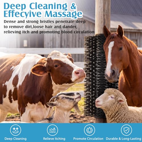 3 Pack Livestock Scratching Brush, Black | Animal Scratcher, Itch Relief Grooming, Horse Goat Cow Scratcher, Fence Post Mounting, Durable Bristles, Farm Livestock Care - color: Black