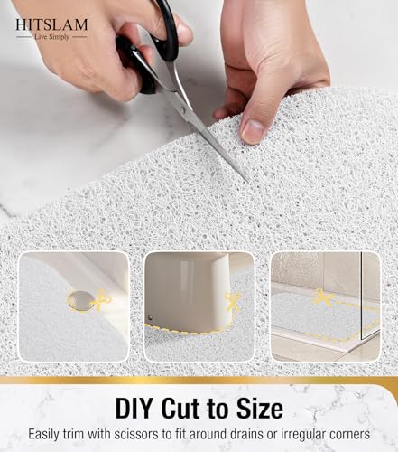 HITSLAM Oval Loofah Shower Mat Non Slip, 27x16 Inch, White | Bath Mat for Textured Tub & Inside Shower Stall, No Suction Cups Quick Drying PVC Porous Floor Mat, Soft Foot Exfoliating - color: White