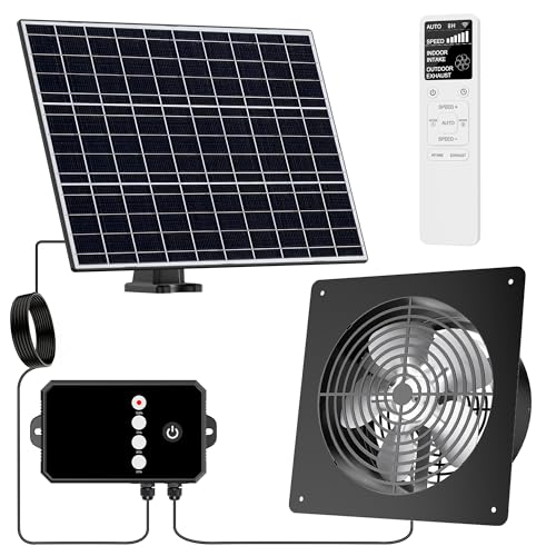 Ereto 15W Dual Solar Powered Fan with programmable Remote with 3 Mode | Aluminium Intake & Exhaust Fan with Timer for Chicken Coop, Shed, Greenhouse, Cabin & Attic