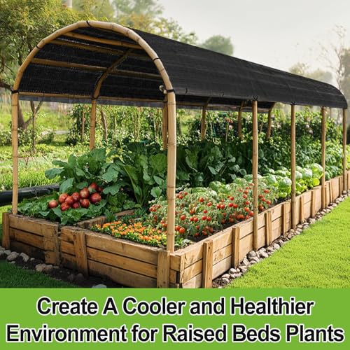 Bigmeta Cuttable Shade Cloth for Garden | 10x20FT 50% UV-Resistant Mesh Tarp with Rope, Black Sun Cover Net for Patio Greenhouse Raised Beds Plants - size: 10x20FT