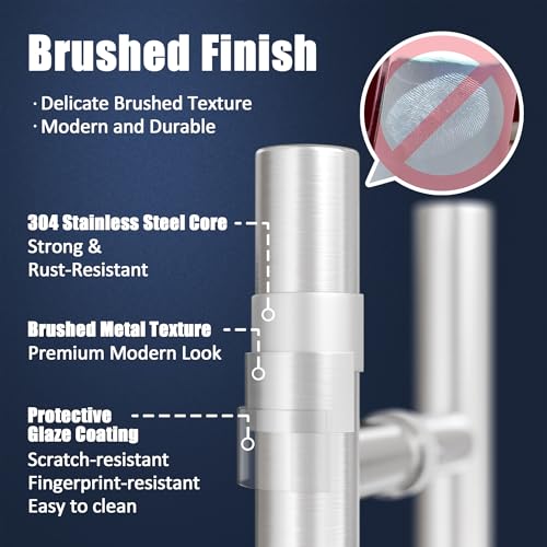 Ranbo 32" Door Pull Handle, 1.2mm 304 Stainless Steel, Brushed Nickel | 23-5/8" Hole Spacing, Fits 1/4"–3/4" Glass Doors and 1-3/8"–2-3/16" Wood Doors, for Entry, Commercial and Storefront Door - size: 32 inches/1.26 inches Cross Section Diameter