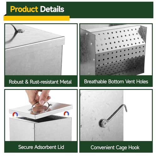 2 PCS Metal Cage Rabbit Feeders, 5 lbs Rabbit Hay Feeders with Adsorbent Lids, Metal Trough Feeders, Outdoor Bunny Food Dispensers for Chicken, Ferrets, Guinea Pigs, and Small Animals
