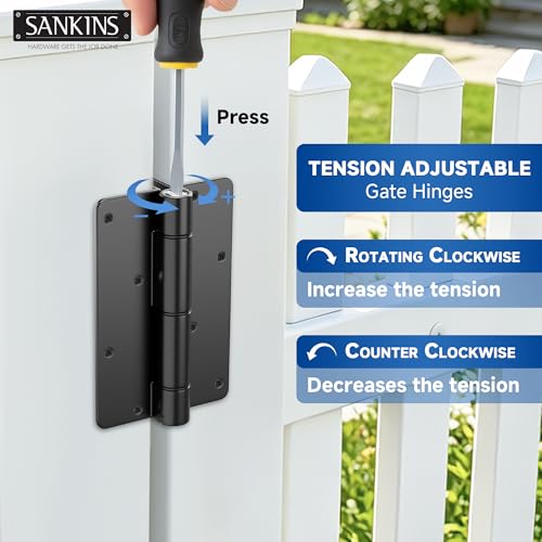 5-3/4" Adjustable Self Closing Aluminum Gate Hinges, Heavy Duty Gate Hinges for Metal Gates, Legged Door Hinges Fence Gate Hinge for Pool Gate, Aluminum Gate, 2pcs, Black