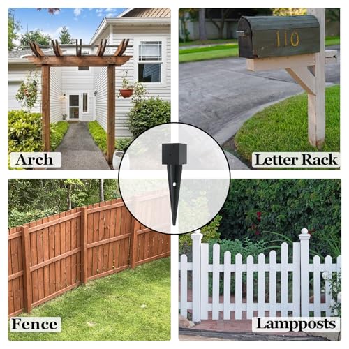 4 Pcs 4 "x 4 "Fence Post Anchor Ground Spike 16"(Fit 3.6 ” X 3.6”) | Heavy Duty Carbon Steel Fence Stakes Post Base With Black Powder Coated For Mailboxes|Fence|Trellis Posts|Banner