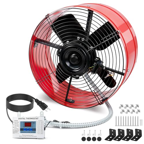 15" Gable Attic Fan with Thermostat, 1650CFM Plug-and-Play Attic Gable Vent Fan with Start Capacitor for 2500 sq.ft, Quiet Attic Exhaust Fan with Thermostat & 20FT Power Cord for House Garage Shed - size: 1650CFM
