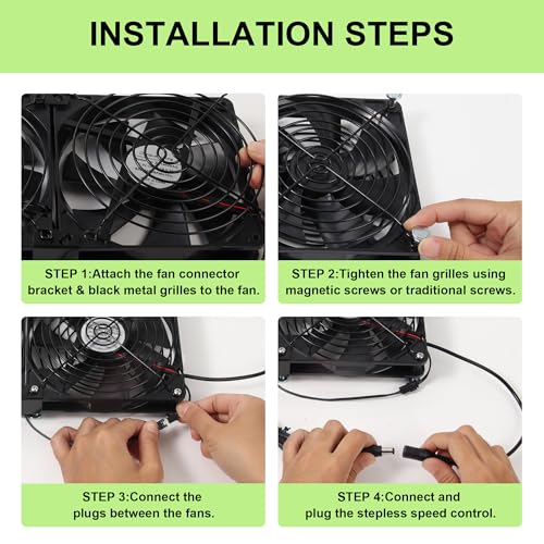 3x140mm 420mm Ventilation Fans with Magnetic Screws Kits & Speed Controller | Powerful Magnetic Installation Ventilation Fan with Multi-Configurations for Cabinets, Servers, Mining Rigs & Chicken Coops