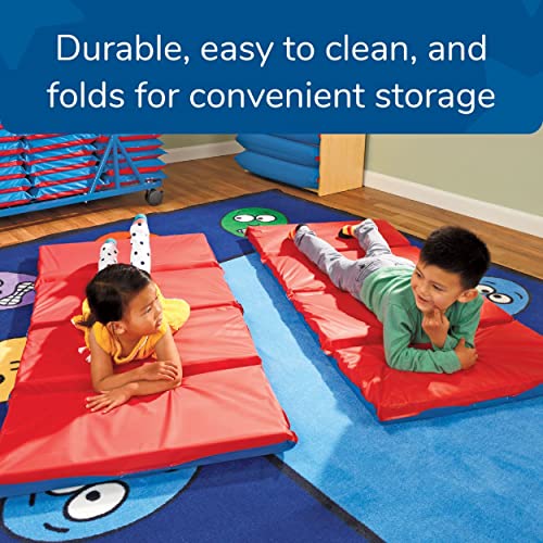 Children's Factory Angels 2" Thick Toddler Nap Mat, Red-Blue, 4 Section Waterproof Sleeping Mat for use in Preschools and Daycares | Comfortable 4-Section Sleep Mat, Foam-Filled Kids Mat, Water-Resistant Folding Nap Mats for Daycare and Preschool