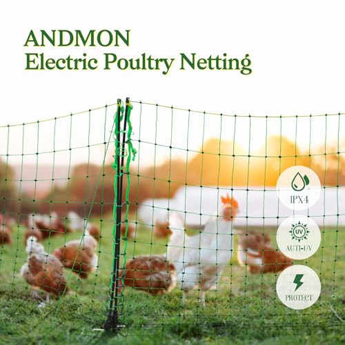 Electric Fence Chicken Netting Kit - Electric Poultry Netting, 48" x 164' Electric Fence Netting with 0.53 Joule Solar Electric Fence for Chickens, Ducks, Turkeys, Easy Installation