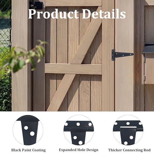 2PCS 6" Heavy Duty T-Strap Hinges, Black Rustic Iron Hinge, Rustproof Gate Tee Hinges for Outdoor Sheds, Barn Doors & Wood Fences-Thickness 2.2mm - size: 6 Inch