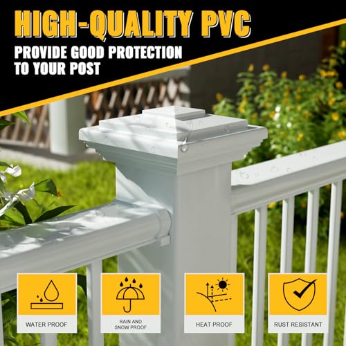 VIVIDA 5" x 5" Vinyl Fence Post Caps, White New England PVC Post Cap, 4 PCS | Actual 5" x 5", New England Pyramid Post Cap, Plastic Square Top Cover, For Vinyl Fences, Mailboxes & Decks - color: White-4 Pack, size: Actual 5" x 5"