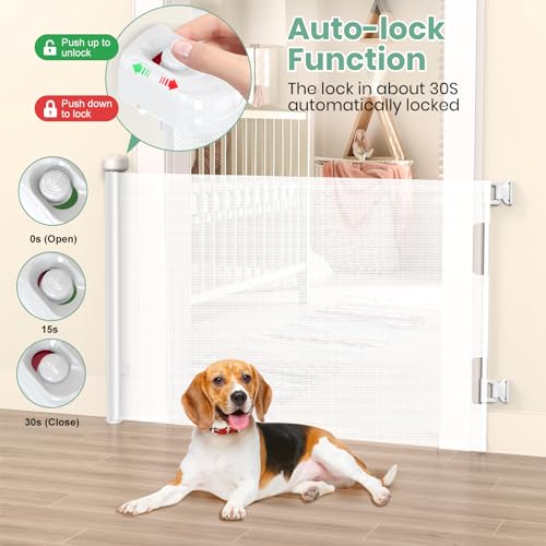 HAMOPY Retractable Baby Gate, 33" Tall, Extends up to 71" Extra Wide Baby Gate, Durable Auto-Lock Mesh Dog Gate, Pets and Child Safety Gates for Stairs, Doorways, Hallways, Indoor, Outdoor(White) - color: Wh