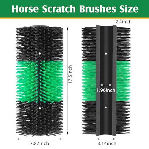 3 Pack Livestock Scratching Brush, Green and Black | Animal Scratcher, Itch Relief Grooming, Horse Goat Cow Scratcher, Fence Post Mounting, Durable Bristles, Farm Livestock Care - color: Green and Black