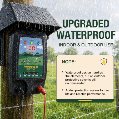 Electric Fence Charger 15 Miles, 12KV Pulse Charger AC/DC Solar Compatible, Heavy Duty Livestock 2J Fence Charger for Cattle, Horses, Poultry, Garden Deer & Wildlife Control, LED Display with Alarm