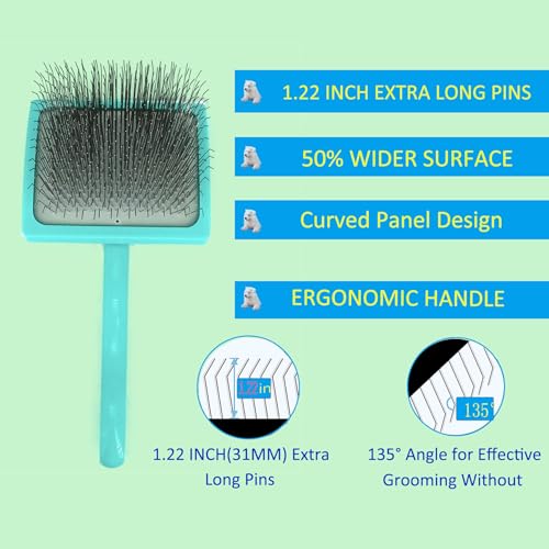 Extra Long Pin Dog Grooming Brush Haired Dogs & Pet Comb Value Kit,Dog Brushes for Goldendoodle, Labradoodle, Poodles - Pet Hair Brush for Medium & Long Haired Dogs-31mm pins - size: Vlaue Kit