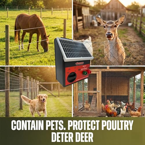 O'Briens Solar Fence Energizer 0.15 Joule | Electric Fence Charger for Up to 10 Miles / 30 Acres | Portable Unit for Poultry, Gardens, Pastures, Livestock Protection & Wildlife Exclusion