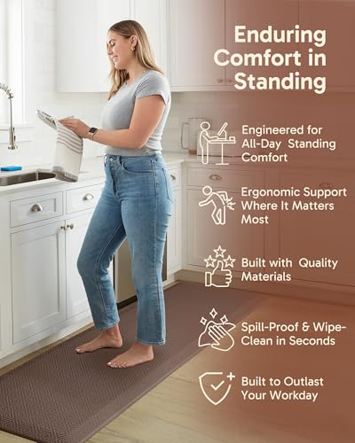 Ophanie Kitchen Mats for Floor, 3/4 Inch Thick, 24x70 Anti Fatigue Cushioned Mat,Kitchen Rugs,Waterproof,Comfort Ergonomic Standing Mat for Office,Home,Sink with 99+ Pairs of Anti-Slip Bottom Ridges - color: Brown, size: 24"L x 70"W x 0.8"Th