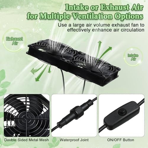 Glooglitter Solar Panel Fan Kit Solar Waterproof Exhaust Fans 15w Panel 2 Pcs High Speed Dc Brushless Fan for Attic Shed Barn Chicken Coop Greenhouse DIY Cooling Ventilation Project(1 Set)