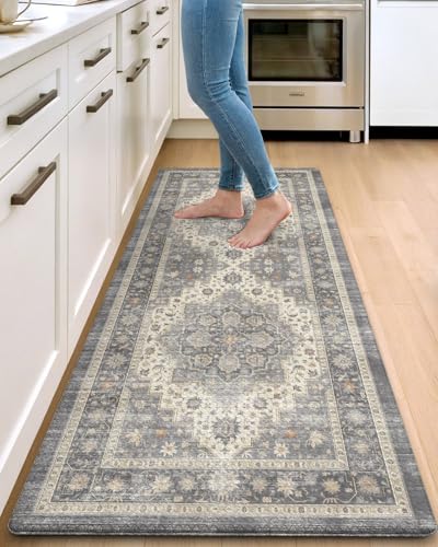 DEXI Kitchen Floor Mats Cushioned Anti Fatigue Runner Rug, 23x59 Pale Grey | Waterproof,Soft and comfrt memory Foam,Easy Care,Vintage Style,Front Sink Laundry Office - color: Pale Grey, size: 59"L x 23"W x 0.4"Th