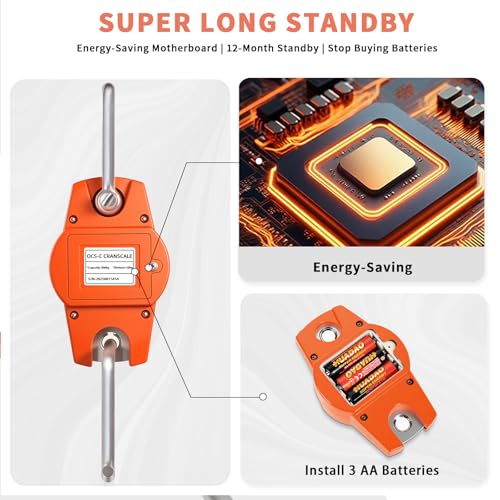 Hanging Scale 660lb/300kg - High-Accuracy Crane Scale with Aluminum Frame and LCD Display. Functions as Fishing Scale and Luggage Scale. for Farm, Hunting, Fitness, and Travel Weighing