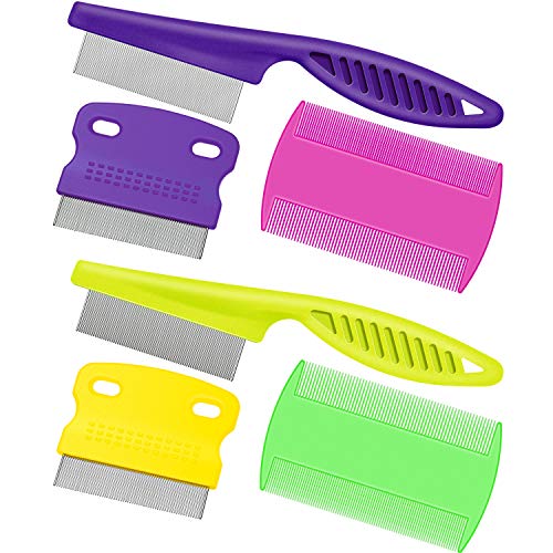 Boao 6 Pack Flea Comb Pet,Pink, Green, Purple, Yellow | Stainless Steel Rounded Teeth, Double Sided Design, Lice Remover, Tear Stain Tool, Dematting Brush for Cats Dogs Grooming - color: Pink, Green, Purple, Yellow
