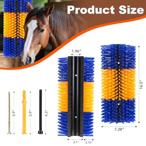 Uross Livestock Scratching Brush 2PCS- Goat Horse Cow Scratching Post for Grooming, 17" x 7.9" Horse Cow Cattle Goat scratcher Brush with 8 Screws for Back Itch Relief & Keep Cleaning