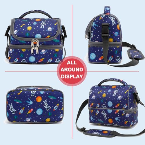 FlowFly Kids Double Decker Cooler Insulated Lunch Bag Large Tote for Boys, Girls, Men, Women, With Adjustable Strap, Astronaut - color: Astronaut