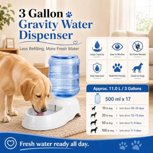Pet Water Dispenser Station for Large Dogs and Cats,3 Gallon/11L Gravity Automatic Feeder, Cat Dog Water Fountain, Dog Water Bowl Dispenser,Large Breed Dog Drinking Fountain - size: 3 Gallon Water