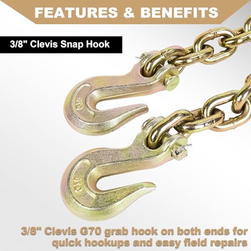 AAIN Transport Binder Chain 2Pack, 5/16'' G80 Heavy Duty Tow Chain Tie Down | WLL 4,900 LBS | G80 Transport Binder Chain | 20 FT High Strength Chain | Logging Tie Down Binding Equipment - size: 5/16 Inch - 20 FT, style: 2 Pack
