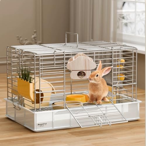 JanYoo Rabbit Hay Feeder,Natural Wooden Hay Holder for Guinea Pigs Bunny Cage Rabbit Hay Dispenser Hanging Standing-Champignons - size: Champignons