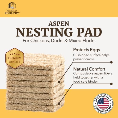 Aspen Chicken Nesting Pads, 13" x 13", 20 Pack, Made in USA | Trim-to-Fit Nest Box Liners for Chicken Coop, Excelsior Fiber, Moisture Absorbent, Cleaner Eggs & Easy Cleanup