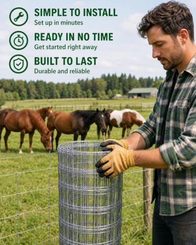 Farm Fence 5ft x 328ft, 12 Gauge Heavy Zinc Coating Cattle Panel Fence Galvanized Woven Wire Field Fencing Livestock Fence, Durable Chain Link Hog Wire Fencing for Yard Garden Sheep Goat Deer Horse | Galvanized Woven Wire Field Fencing Livestock Fence,Dur