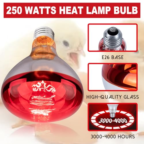 4 Pack 250 Watt Heat Lamp Bulbs for Chicks, R40 Brooder Heat Lamp for Chickens, Infrared Reflector Heat Bulbs for Brooder Heater, Incandescent Spotlight for Pet, Bathroom, Food - size: 4 Pack