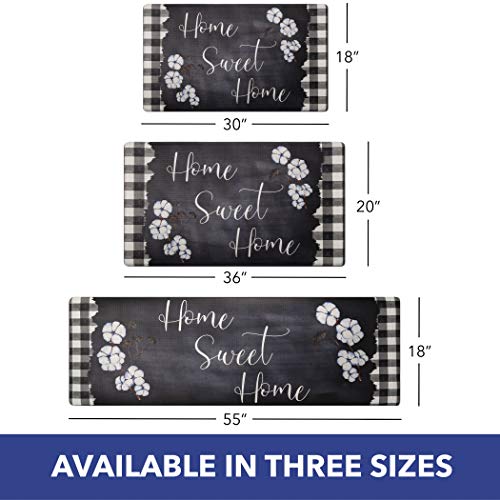 Home Dynamix Cozy Living Home Sweet Home Buffalo Check Border Runner Anti-Fatigue Kitchen Mat, Non-Slip Floor Mat, Padded Standing Desk Mat, Black/White, 17.5"x55" - color: Black/White, size: 18"L x 18"W x 0.5"Th