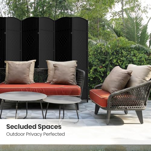 8 Panel Folding Room Divider,Woven Privacy Screen,Black | Solid wood frame, handcrafted diamond pattern, 6FT tall, extends to 126 inches wide, no assembly required - color: Black, size: 8-Panel
