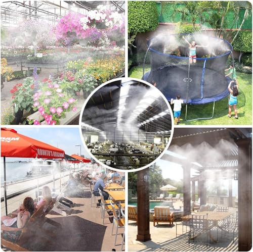 Misting Cooling System,Misters for Outside Patio, 65.6FT (20M) DIY Misting System Outdoor Misters for Patio Cooling Water Misters for Cooling Outdoor for Porch Trampoline Garden Watering Greenhouse