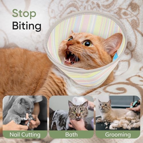 Supet Soft Cat Cone Collar to Stop Licking, Breathable Mesh Cone with Waterproof Liner Recovery Collar, for Kitten, Comfortable Elizabethan Alternative for Spay Neuter Grooming (S) - color: Rainbow and Blue, size: S