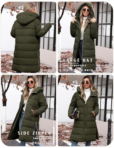 Winter Coats for Women-Puffer Jacket Hooded Warm Winter Long Coat Thickened Down Alternative Jacket Outwear - color: Army Green, size: Small