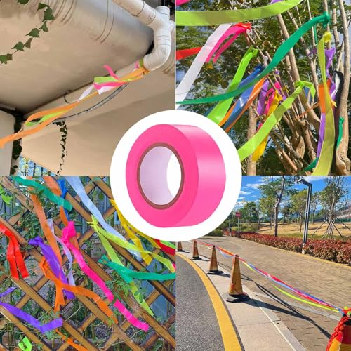 6 Pack Pink Flagging Tape, Non-Adhesive Plastic Ribbon Neon Marking Roll | 1inch*600ft, Marking Tape for Tree Marking, Hunting, Boundaries and Hazardous Areas,Trail Marking - color: Pink